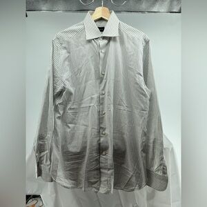 Zegna gray and white striped dress shirt